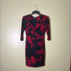 Ralph Lauren Black and Red mob wife,career Sheath Dress V-Neck 3/4 Sleeve